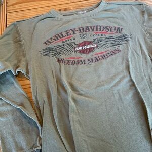 Olive green official Harley long sleeve lightweight thermal weave.